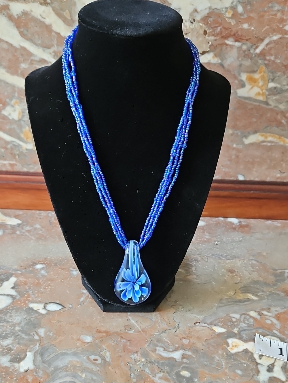 Art Glass Blue Flower Pendant